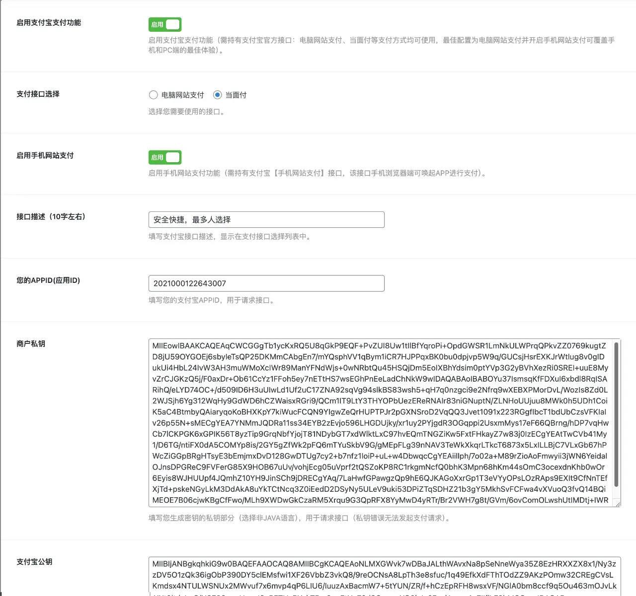 支付宝后台配置字段